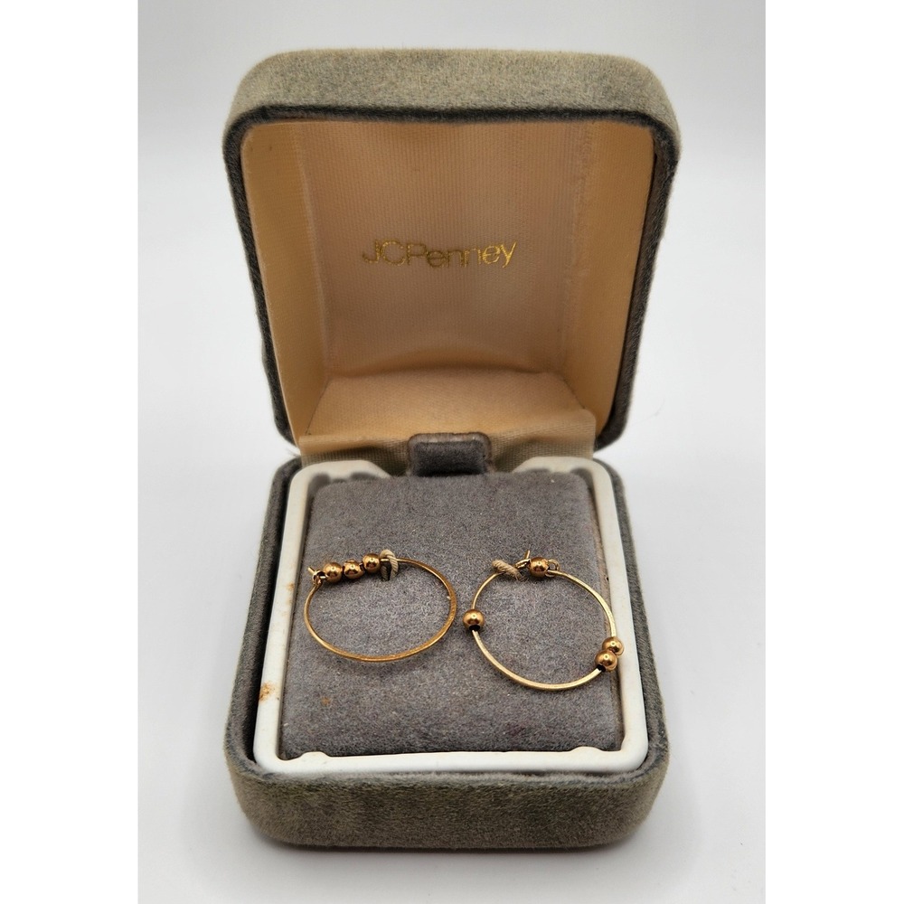 JCPenney 14k Gold Wire Hoop Earrings Sliding Bead Accents Round Minimalist